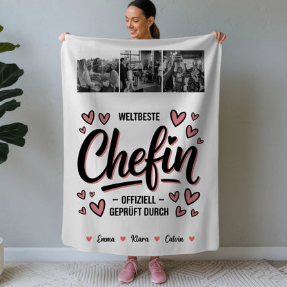 Personalisierte Decke Mit Namen Fotocollage für Chefin Weltbeste Chefin Offiziell Geprüft Durch 1