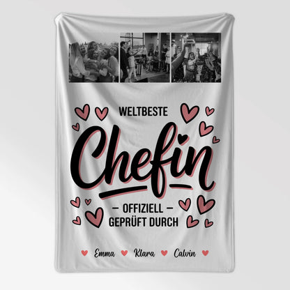 Personalisierte Decke Mit Namen Fotocollage für Chefin Weltbeste Chefin Offiziell Geprüft Durch 7