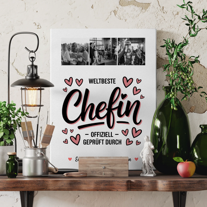 Personalisierte Leinwand Fotocollage für Chefin Weltbeste Chefin Offiziell Geprüft Durch 3