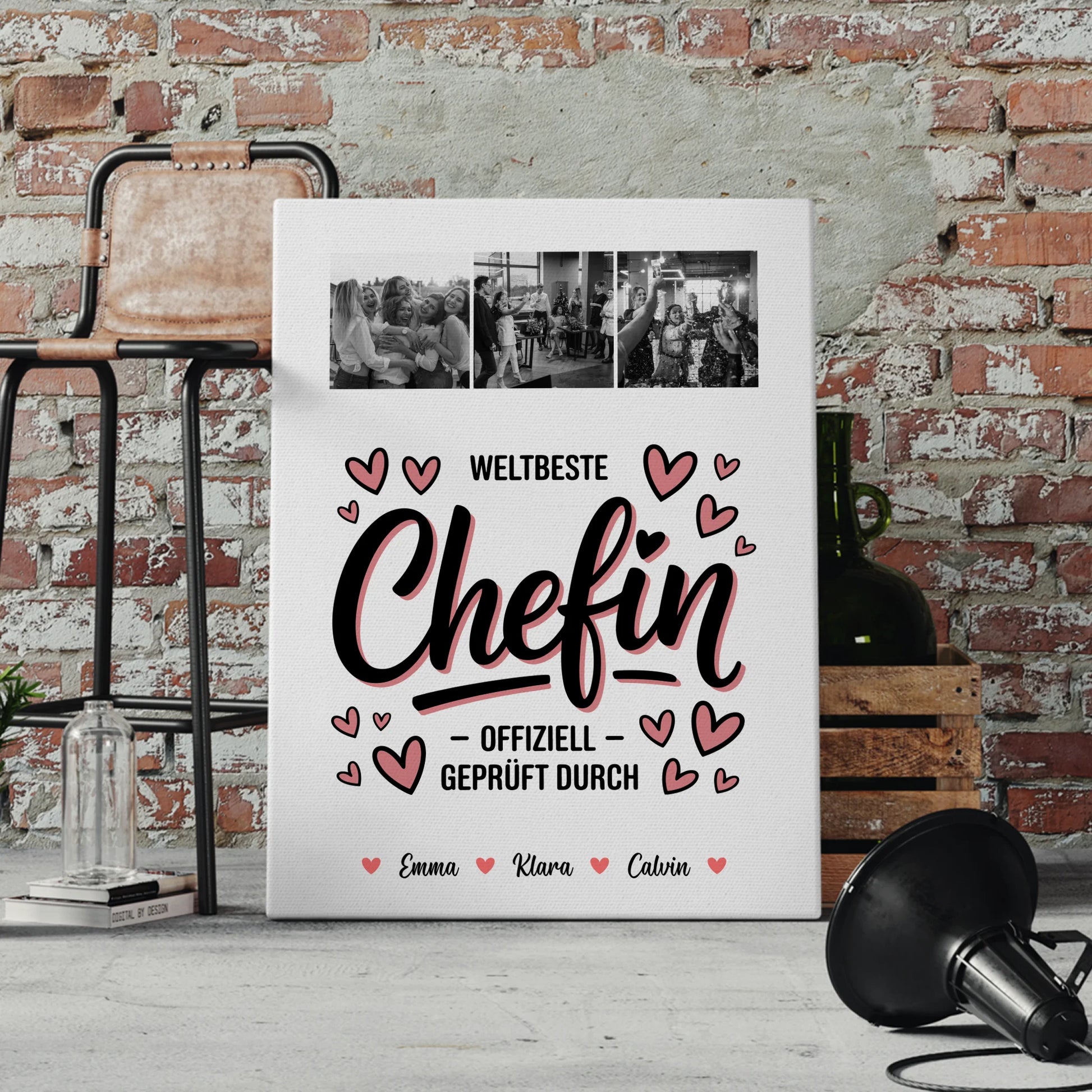 Personalisierte Leinwand Fotocollage für Chefin Weltbeste Chefin Offiziell Geprüft Durch 4