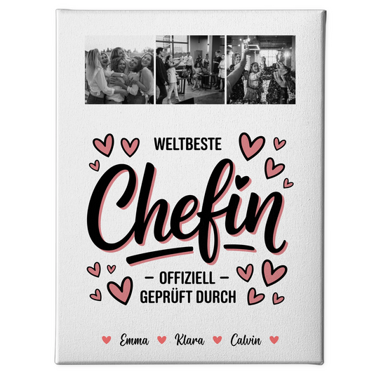 Personalisierte Leinwand Fotocollage für Chefin Weltbeste Chefin Offiziell Geprüft Durch 1