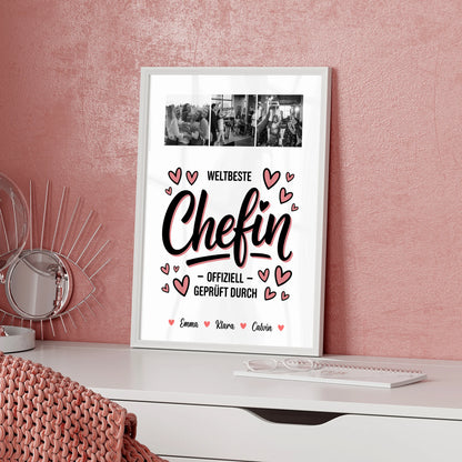 Personalisiertes Poster Datum Fotocollage für Chefin Weltbeste Chefin Offiziell Geprüft Durch