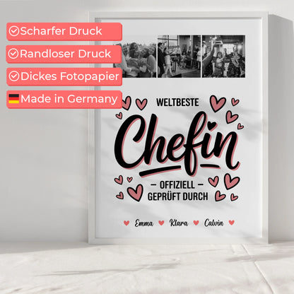 Personalisiertes Poster Datum Fotocollage für Chefin Weltbeste Chefin Offiziell Geprüft Durch