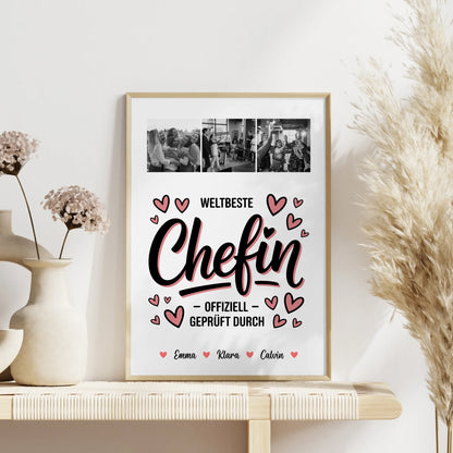 Personalisiertes Poster Datum Fotocollage für Chefin Weltbeste Chefin Offiziell Geprüft Durch