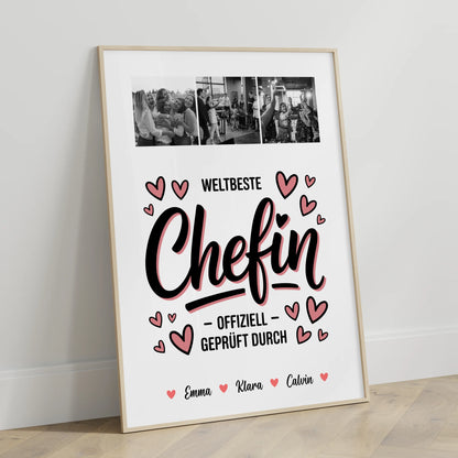 Personalisiertes Poster Datum Fotocollage für Chefin Weltbeste Chefin Offiziell Geprüft Durch