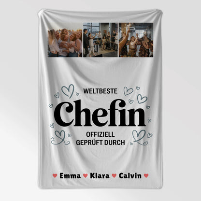 Personalisierte Kuscheldecke Mit Namen Chefin Fotocollage Weltbeste Chefin Offiziell Geprüft Durch 7