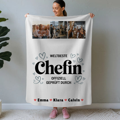 Personalisierte Kuscheldecke Mit Namen Chefin Fotocollage Weltbeste Chefin Offiziell Geprüft Durch 1