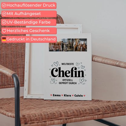 Leinwand Bild Chefin Fotocollage Weltbeste Chefin Offiziell Geprüft Durch personalisiert 5