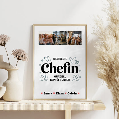Fotocollage Großes Bild Aus Vielen Kleinen für Chefin Weltbeste Chefin Offiziell Geprüft Durch