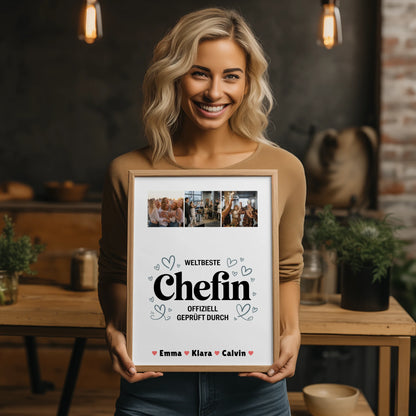 Fotocollage Großes Bild Aus Vielen Kleinen für Chefin Weltbeste Chefin Offiziell Geprüft Durch