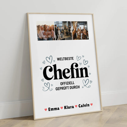 Fotocollage Großes Bild Aus Vielen Kleinen für Chefin Weltbeste Chefin Offiziell Geprüft Durch