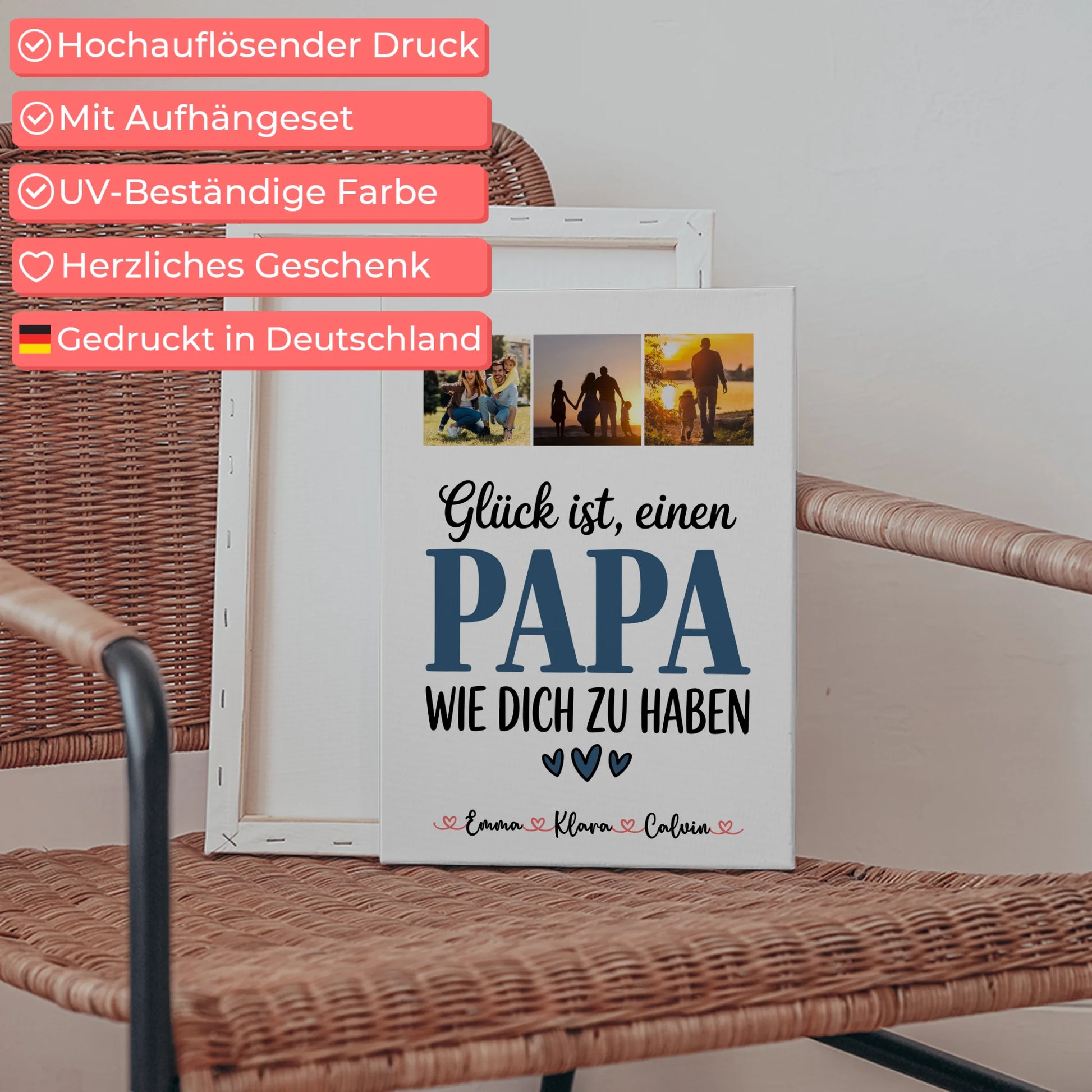 Personalisierte Leinwand Wandbild Fotocollage Papa Glück ist einen Papa wie dich zu haben 5