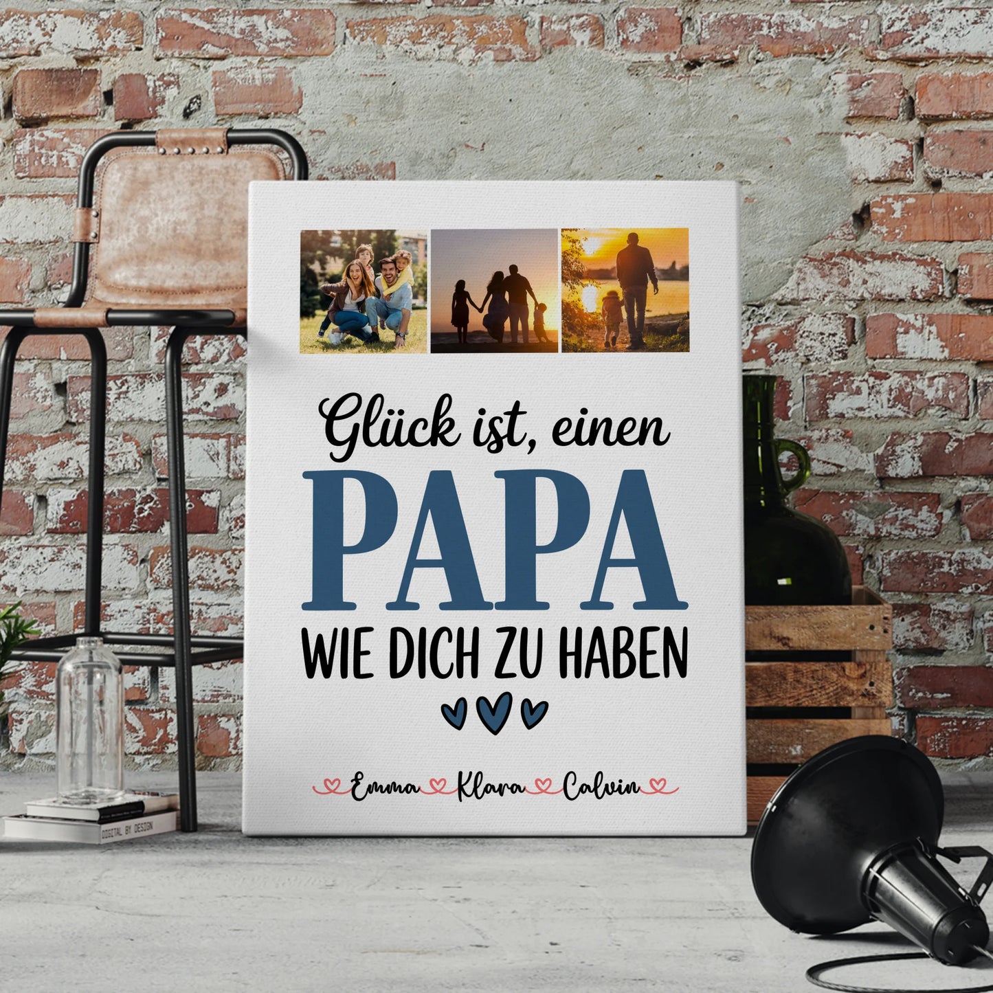 Personalisierte Leinwand Wandbild Fotocollage Papa Glück ist einen Papa wie dich zu haben 4