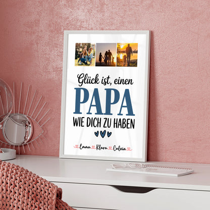 Vatertagsgeschenk Poster Fotocollage Papa Glück ist einen Papa wie dich zu haben personalisiertes Geschenk