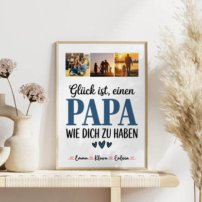 Vatertagsgeschenk Poster Fotocollage Papa Glück ist einen Papa wie dich zu haben personalisiertes Geschenk