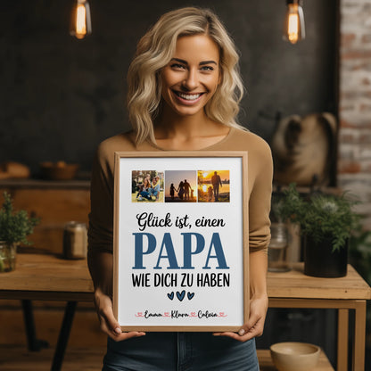Vatertagsgeschenk Poster Fotocollage Papa Glück ist einen Papa wie dich zu haben personalisiertes Geschenk