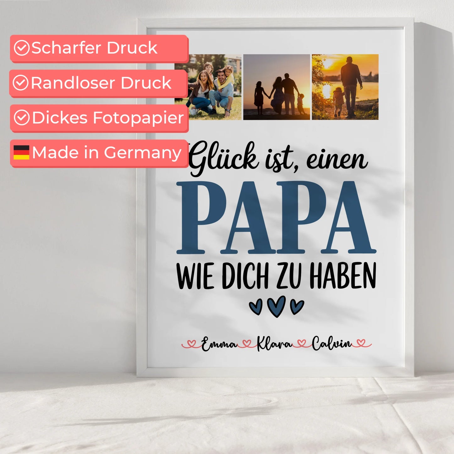 Vatertagsgeschenk Poster Fotocollage Papa Glück ist einen Papa wie dich zu haben personalisiertes Geschenk