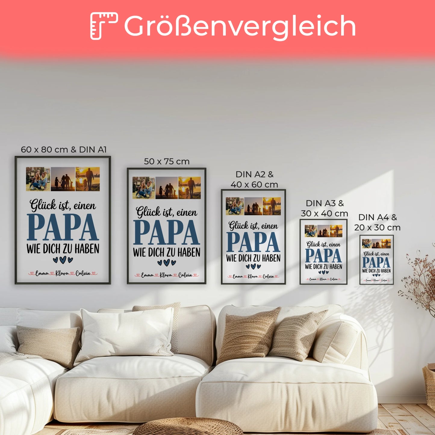 Vatertagsgeschenk Poster Fotocollage Papa Glück ist einen Papa wie dich zu haben personalisiertes Geschenk