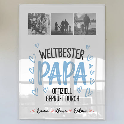 Foto Acrylglas Fotocollage für Papa Weltbester Papa Offiziell Geprüft Durch personalisiertes Geschenk 1