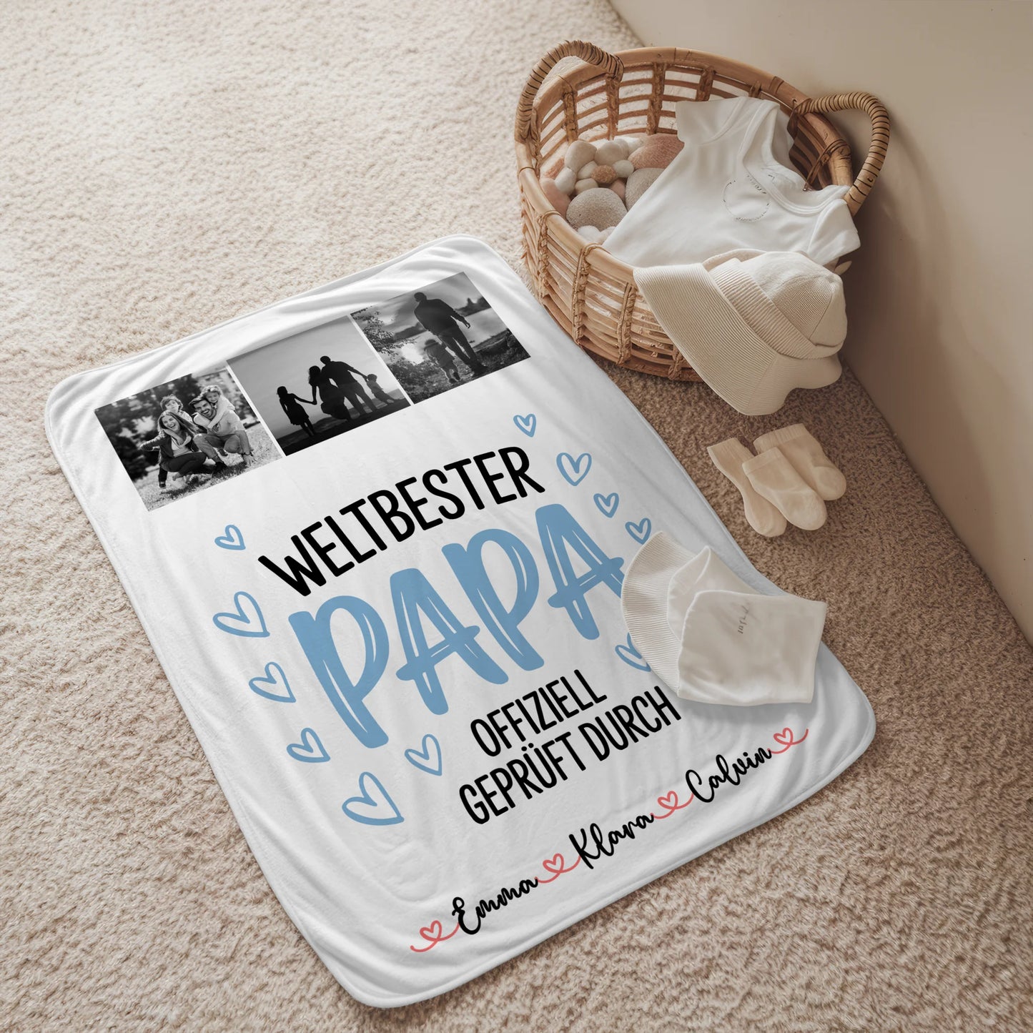 Personalisierte Decke Mann Fotocollage für Papa Weltbester Papa Offiziell Geprüft Durch Geschenk 2