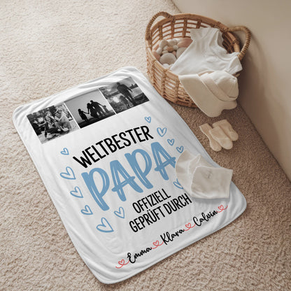 Personalisierte Decke Mann Fotocollage für Papa Weltbester Papa Offiziell Geprüft Durch Geschenk 2