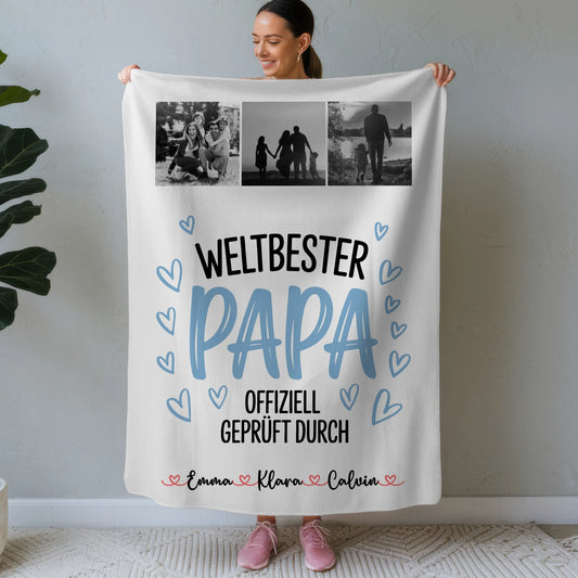 Personalisierte Decke Mann Fotocollage für Papa Weltbester Papa Offiziell Geprüft Durch Geschenk 1