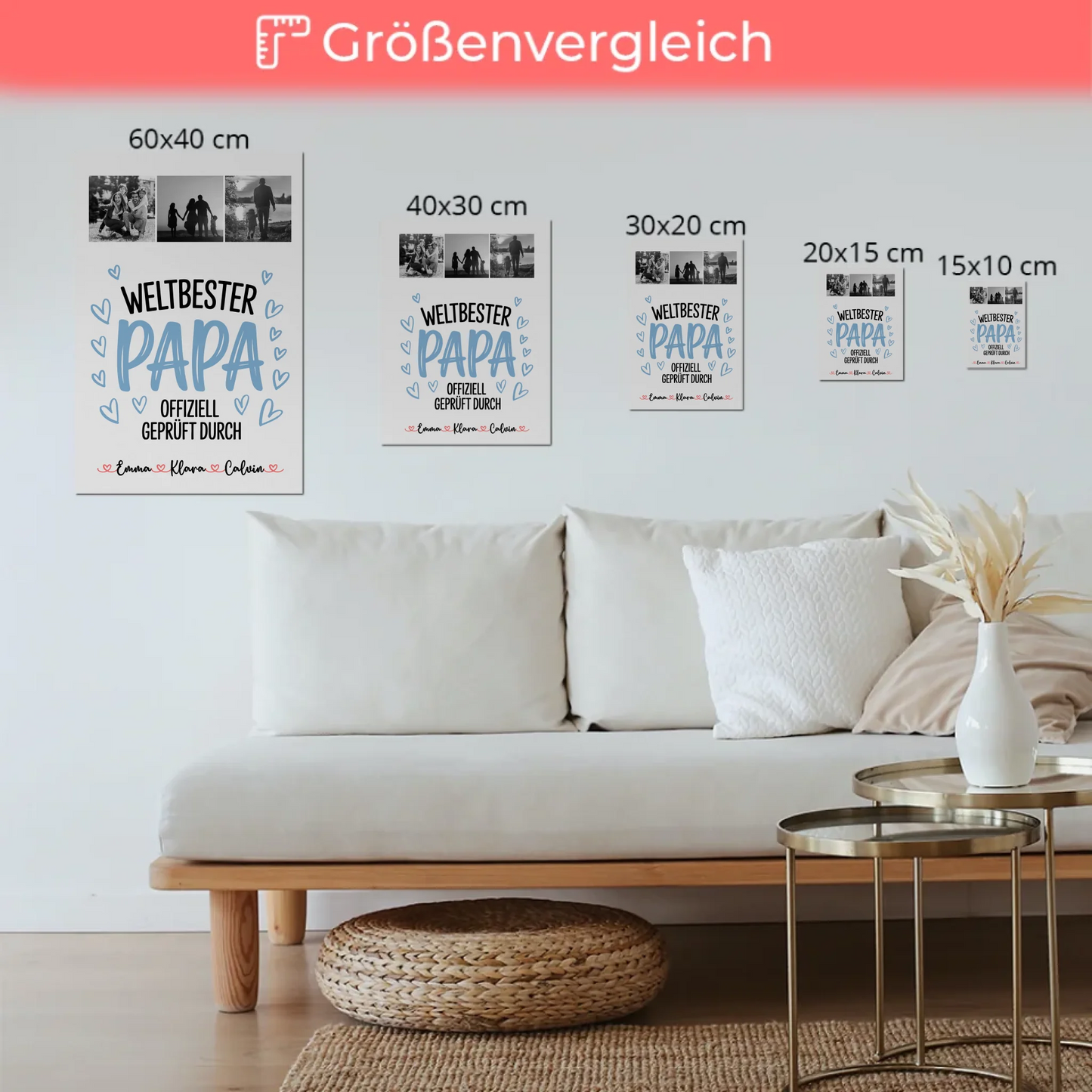 Fotoboard Magnet Poster Fotocollage für Papa Weltbester Papa Offiziell Geprüft Durch Geschenk