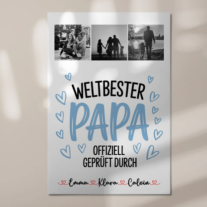 Fotoboard Magnet Poster Fotocollage für Papa Weltbester Papa Offiziell Geprüft Durch Geschenk