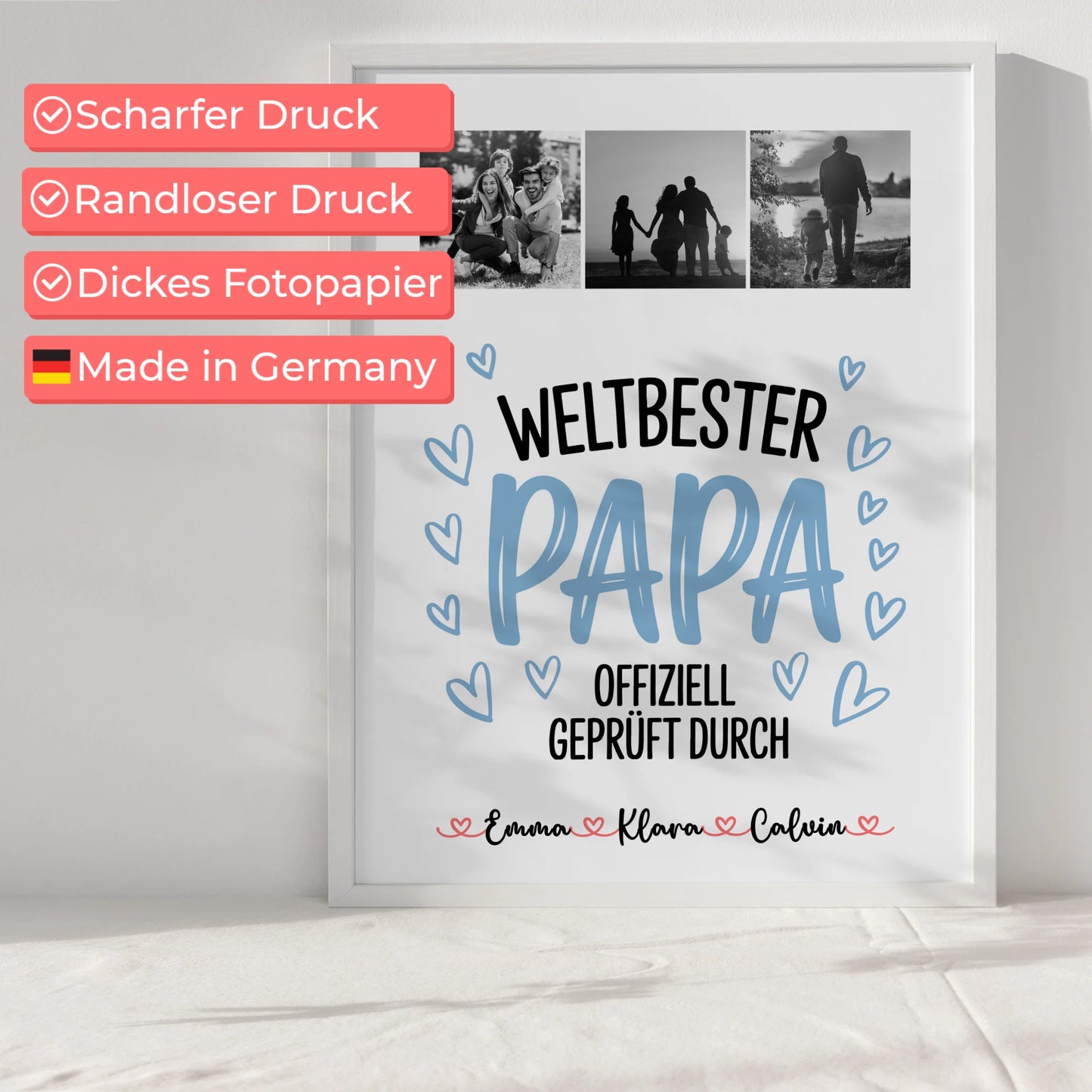 Personalisiertes Poster Bester Papa Fotocollage für Papa Weltbester Papa Offiziell Geprüft Durch