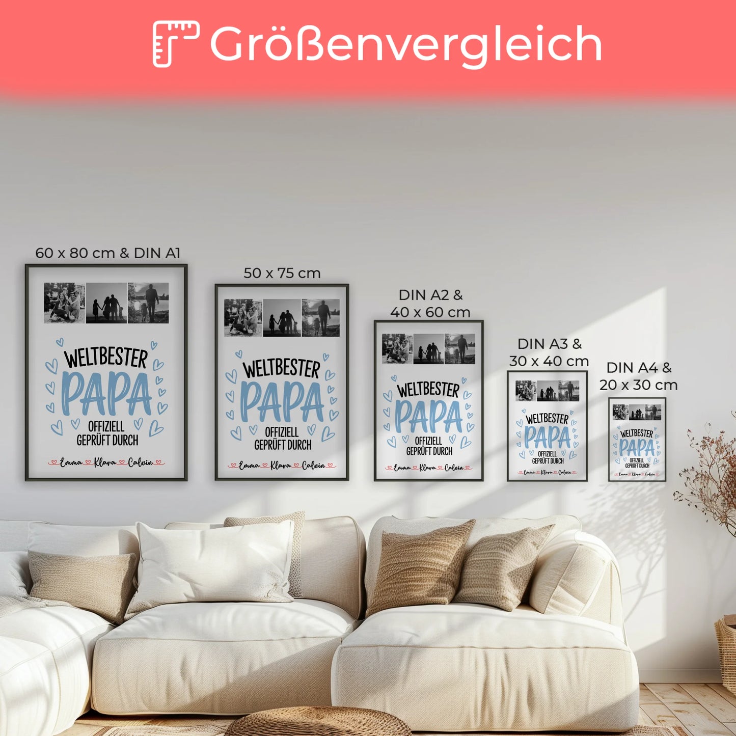Personalisiertes Poster Bester Papa Fotocollage für Papa Weltbester Papa Offiziell Geprüft Durch