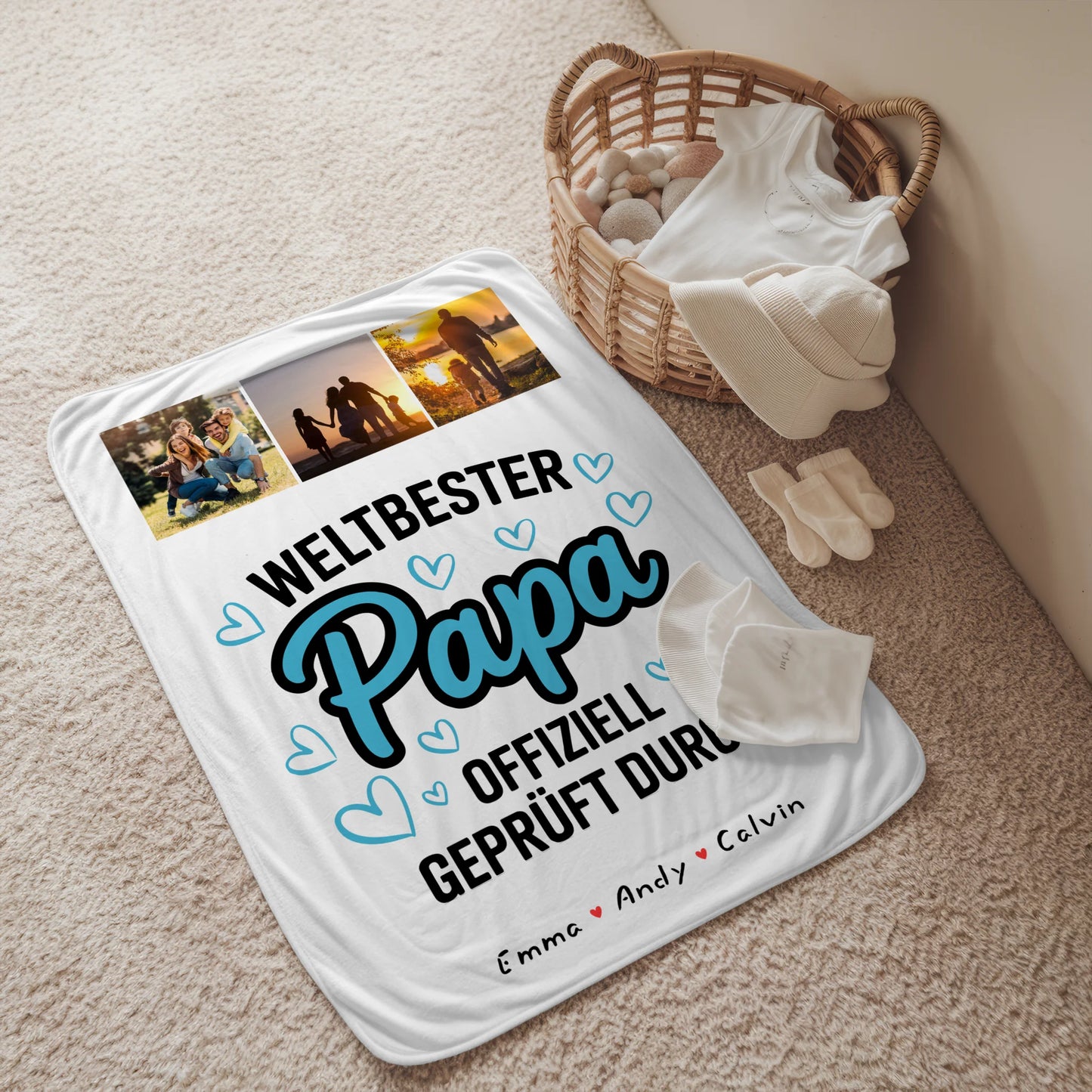 Personalisierte Decke Mann Papa Fotocollage Weltbester Papa Offiziell Geprüft Durch 2