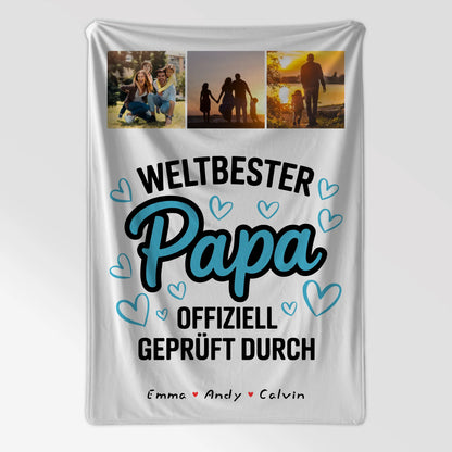 Personalisierte Decke Mann Papa Fotocollage Weltbester Papa Offiziell Geprüft Durch 7