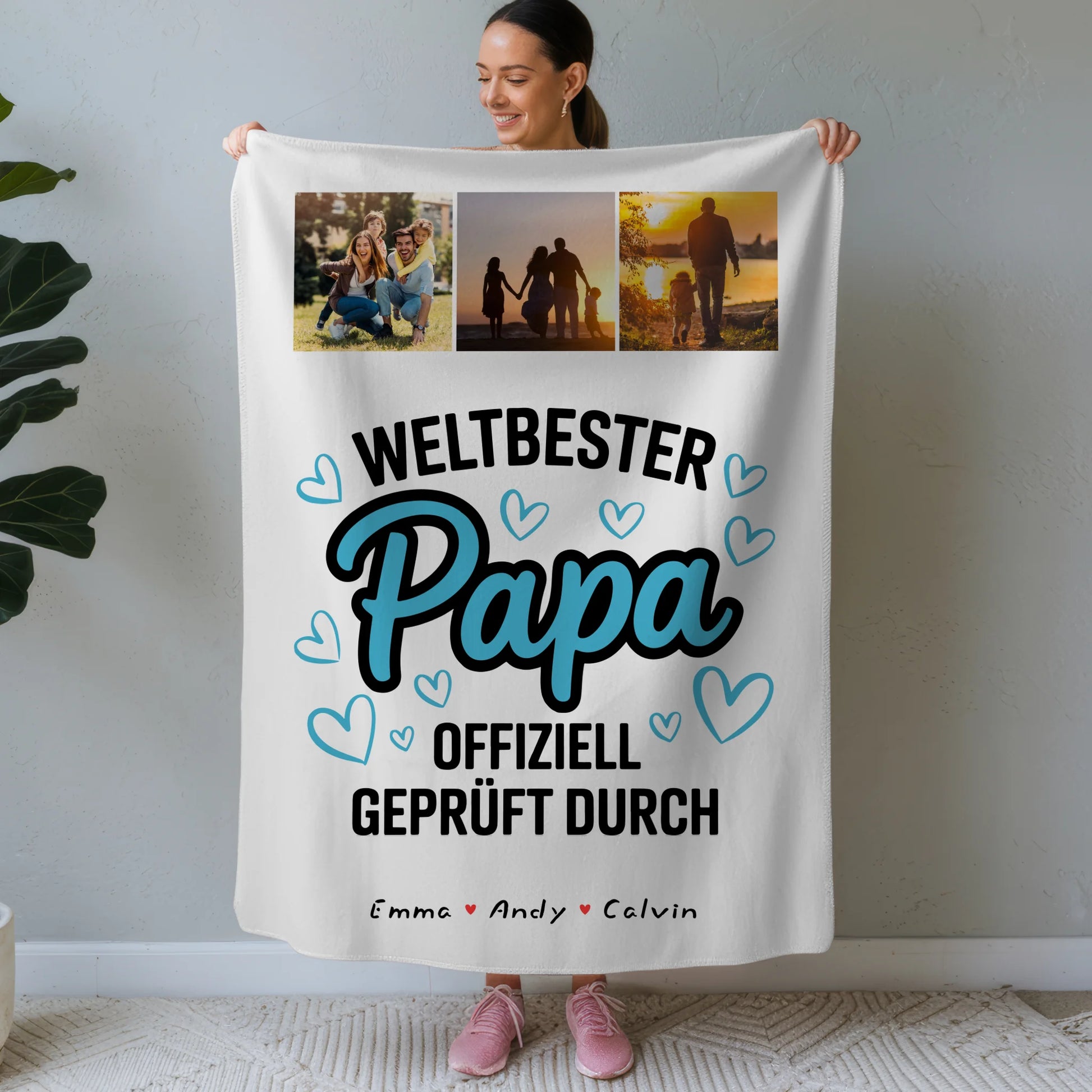 Personalisierte Decke Mann Papa Fotocollage Weltbester Papa Offiziell Geprüft Durch 1