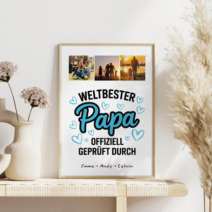 Poster Papa Fotocollage Weltbester Papa Offiziell Geprüft Durch Personalisiertes Geschenk