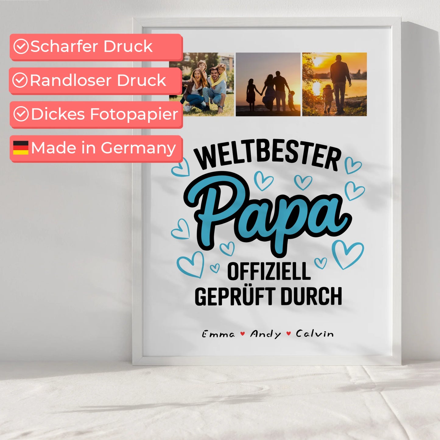Poster Papa Fotocollage Weltbester Papa Offiziell Geprüft Durch Personalisiertes Geschenk