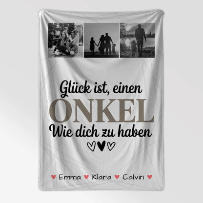 Personalisierte Kuscheldecke mit Namen und Fotocollage - Geschenk für Onkel - Glück, einen Onkel wie dich zu haben 7