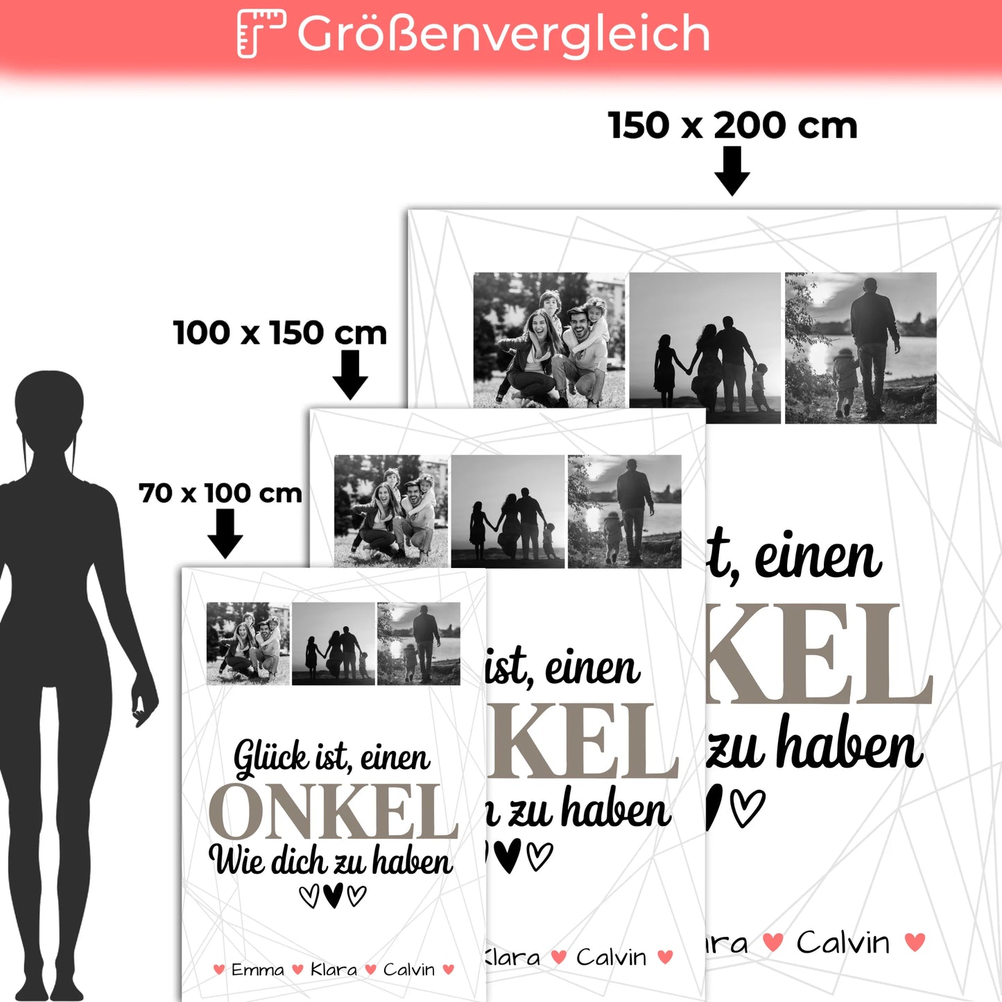 Personalisierte Kuscheldecke mit Namen und Fotocollage - Geschenk für Onkel - Glück, einen Onkel wie dich zu haben 5
