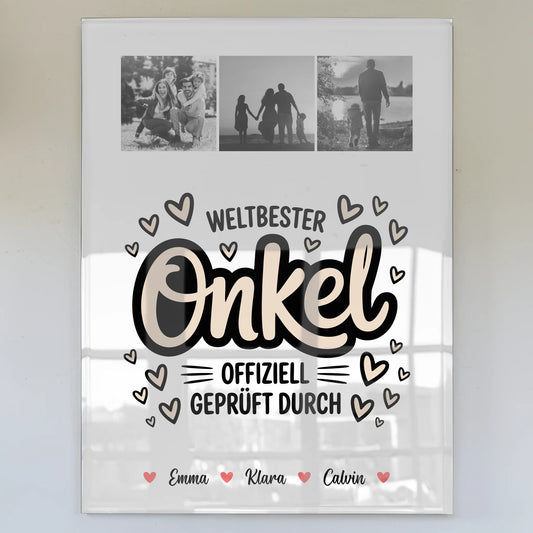 Foto Acrylglas Fotocollage für Onkel Weltbester Onkel Offiziell Geprüft Durch personalisiert 1