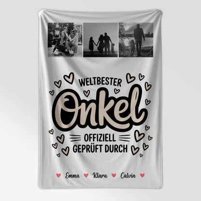 Kuscheldecke Mit Namen Und Motiv Fotocollage Für Onkel Weltbester Onkel Offiziell Geprüft Durch 7