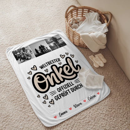 Kuscheldecke Mit Namen Und Motiv Fotocollage Für Onkel Weltbester Onkel Offiziell Geprüft Durch 2