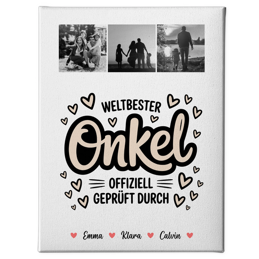 Personalisierte Leinwand Fotocollage für Onkel Weltbester Onkel Offiziell Geprüft Durch 1
