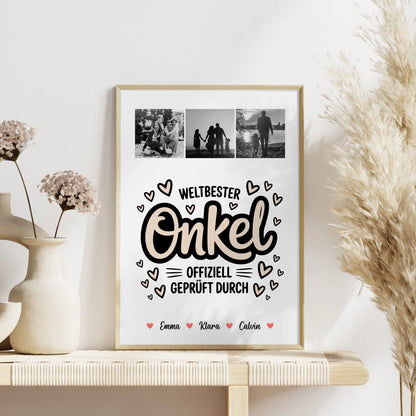 Personalisiertes Poster Fotocollage für Onkel Weltbester Onkel Offiziell Geprüft Durch