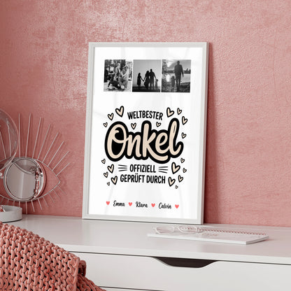 Personalisiertes Poster Fotocollage für Onkel Weltbester Onkel Offiziell Geprüft Durch