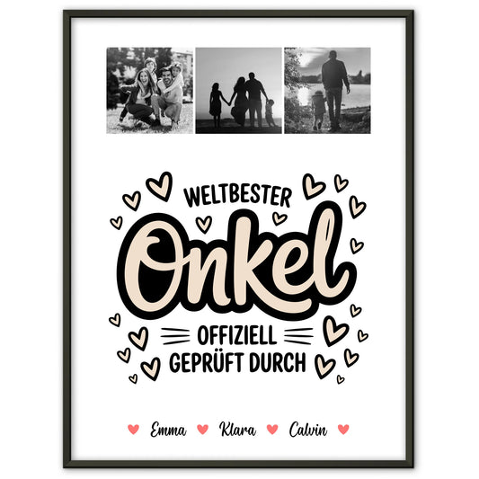 Personalisiertes Poster Fotocollage für Onkel Weltbester Onkel Offiziell Geprüft Durch