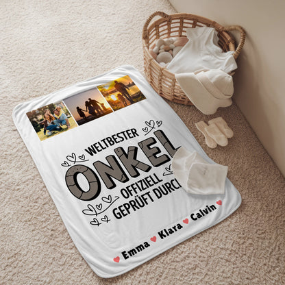 Personalisierte Kuscheldecke Mit Namen Onkel Fotocollage Weltbester Onkel Offiziell Geprüft Durch 2