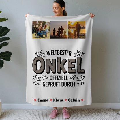 Personalisierte Kuscheldecke Mit Namen Onkel Fotocollage Weltbester Onkel Offiziell Geprüft Durch 1