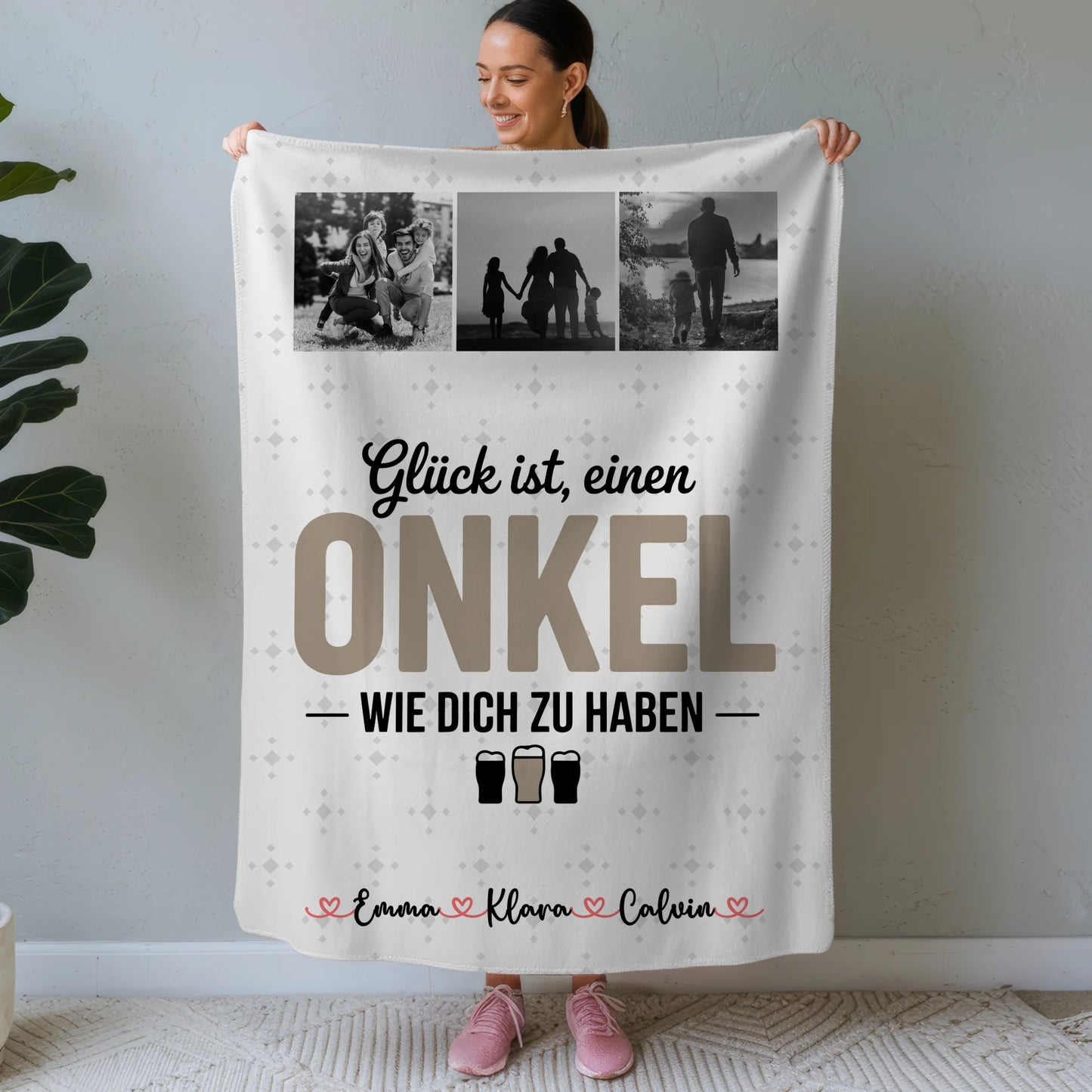 Personalisierte Kuscheldecke mit Namen und Motiv - Fotocollage Geschenk für Onkel - Glück, einen Onkel wie dich zu haben 1
