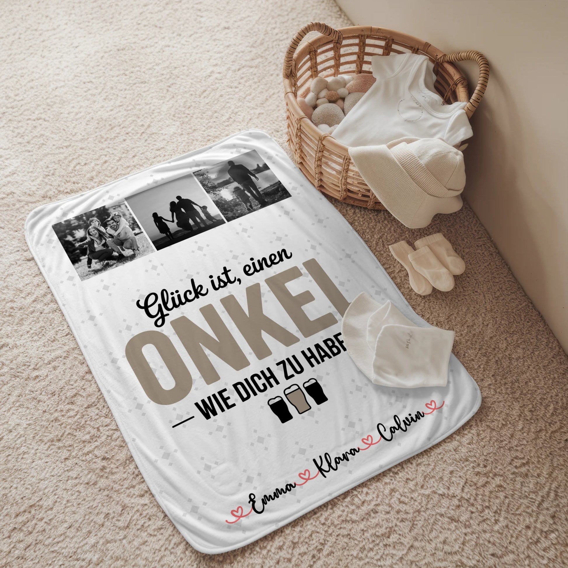 Personalisierte Kuscheldecke mit Namen und Motiv - Fotocollage Geschenk für Onkel - Glück, einen Onkel wie dich zu haben 2