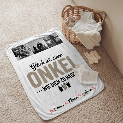 Personalisierte Kuscheldecke mit Namen und Motiv - Fotocollage Geschenk für Onkel - Glück, einen Onkel wie dich zu haben 2
