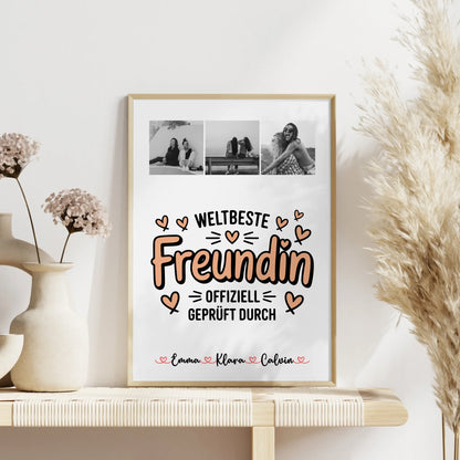 Personalisiertes Bild Freundinnen Poster Fotocollage für Beste Freundin Weltbeste Freundin Offiziell Geprüft Durch
